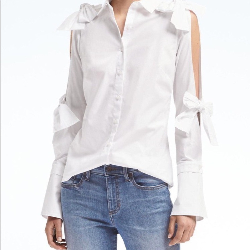 Banana Republic white bow shirt